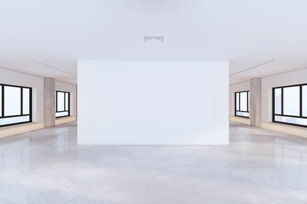 Limpiar Interior Sala Exposiciones Blanco Con Maqueta Lugar Cartel Luz — Foto de Stock