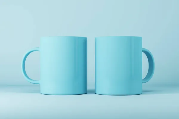 Two Empty Blue Mugs Cup Light Background Mock Place Your — Stock Photo, Image