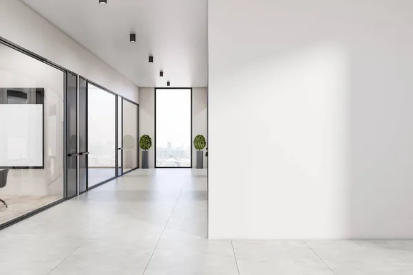 Modern White Concrete Office Interior Corridor Empty Mock Place Wall — Stock Photo, Image