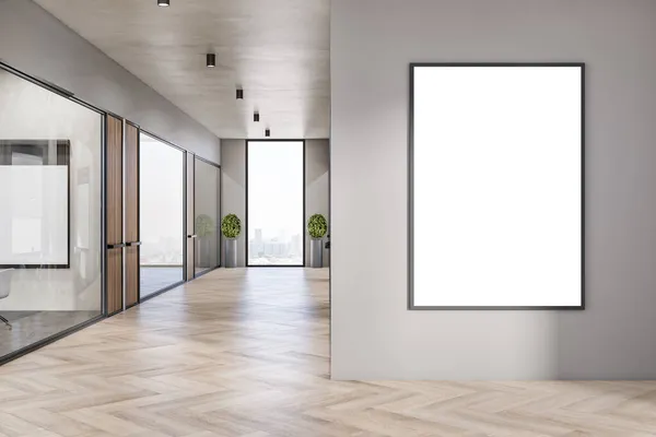 Corredor Interior Moderno Concreto Escritório Madeira Com Branco Vazio Simular — Fotografia de Stock