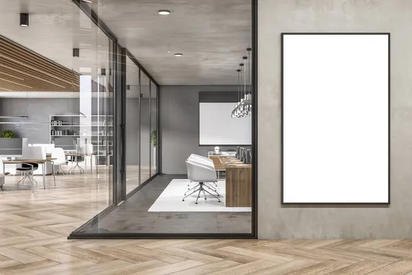 Contemporâneo Concreto Madeira Interior Escritório Com Vazio Branco Simular Cartaz — Fotografia de Stock