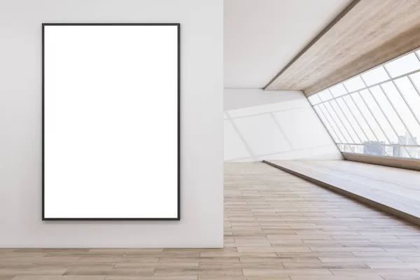Interior Madeira Concreto Moderno Com Banner Simulado Parede Madeira Vazia — Fotografia de Stock