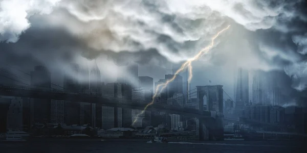 Abstract City Wallpaper Thunderstorm Mock Place Weather Dramatic Nature Concept — Stock Photo, Image