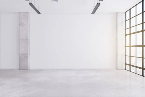 Moderno Interior Hormigón Espacioso Con Lugar Maqueta Blanco Pared Ventanas — Foto de Stock