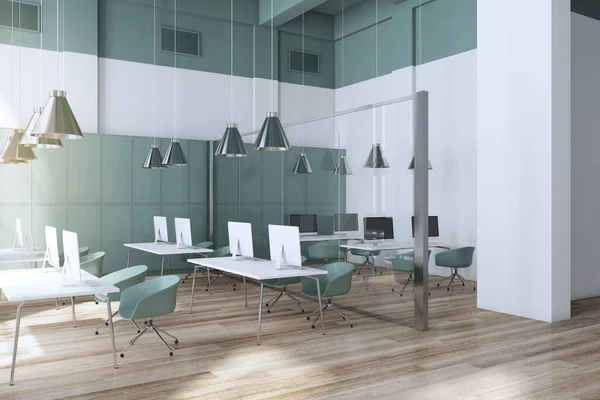 Moderno Interior Oficina Coworking Madera Con Muebles Equipos Renderizado —  Fotos de Stock