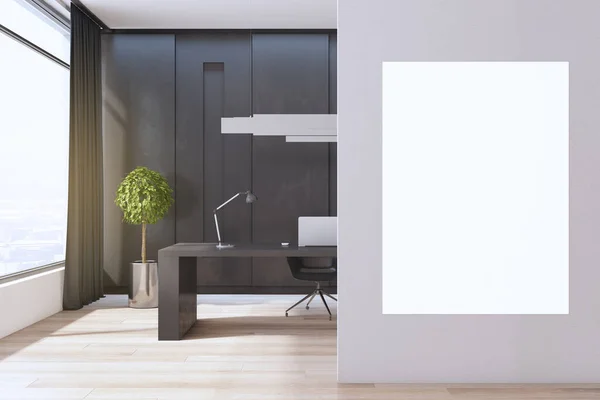 Modern Beton Irodai Belső Tér Üres Fehér Mock Poszter Ablak — Stock Fotó