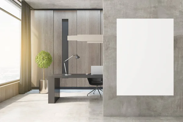 Modern Concrete Wooden Office Interior Empty White Mock Frame Window — Stock Photo, Image