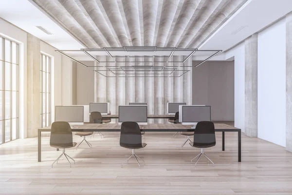 Moderni Interni Spaziosi Cemento Legno Coworking Office Con Finestra Luce — Foto Stock