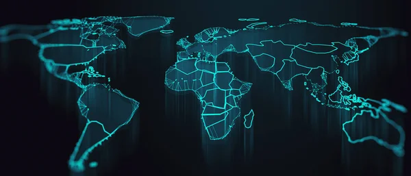 Amplio Mapa Resplandeciente Sobre Fondo Oscuro Borroso Concepto Tecnología Comunicación — Foto de Stock