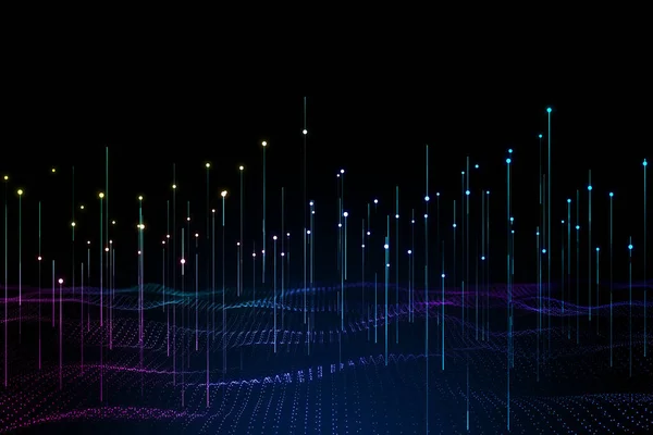 黑暗背景下的创造性数字波 技术和科学概念 3D渲染 — 图库照片