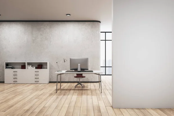 Intérieur Moderne Béton Bureau Avec Place Maquette Vide Sur Mur — Photo