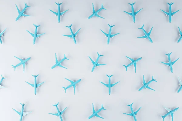 白色背景下的蓝色飞机的抽象图像 旅行和登陆页面概念 3D渲染 — 图库照片