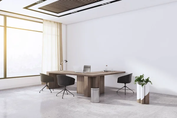 Moderne Büroeinrichtung Mit Leeren Attrappen Auf Weißen Betonwänden Möbeln Und — Stockfoto
