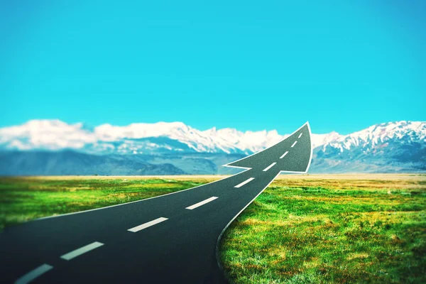 モックアップ場所と美しい明るい青空の風景の背景に抽象的な道路の矢印 方向性 成功の概念 — ストック写真