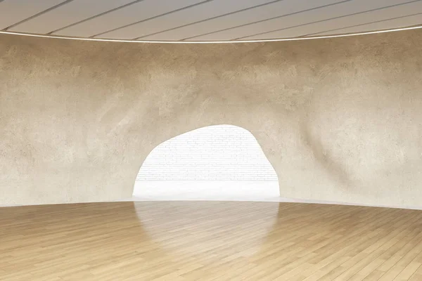 Interior Cueva Madera Moderna Con Reflejos Museo Concepto Exposición Renderizado — Foto de Stock
