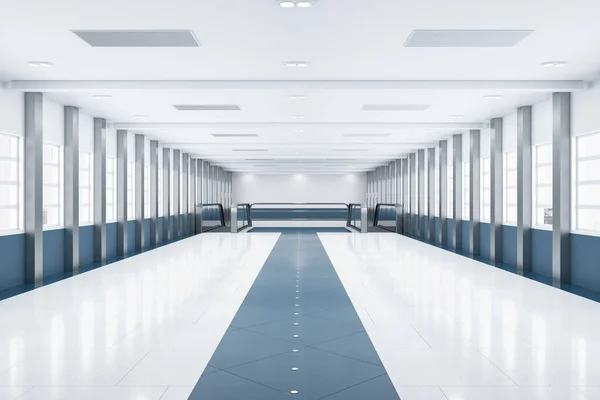 Centre Commercial Moderne Carreaux Bleus Blancs Intérieur Aéroport Avec Fenêtres — Photo