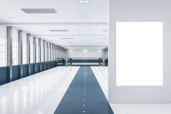 Centre Commercial Moderne Carreaux Bleus Blancs Intérieur Aéroport Avec Bannière — Photo