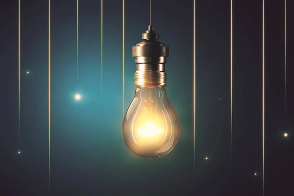 Светящаяся Лампочка Синем Фоне Линиями Идея Инновации Концепция Успеха Рендеринг — стоковое фото