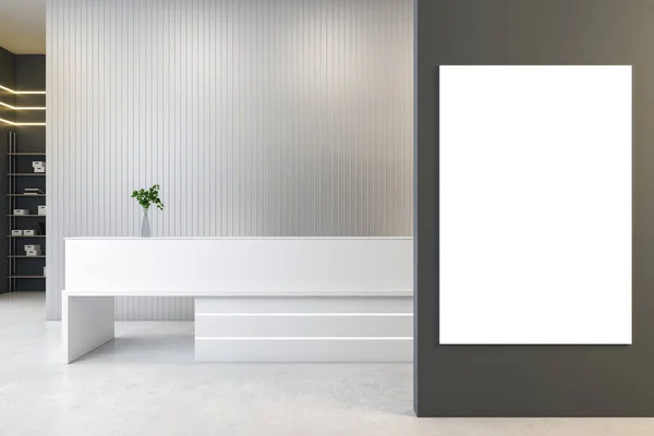Modern Concrete Office Interior White Reception Desk Mock Poster Wall — Stock Photo, Image