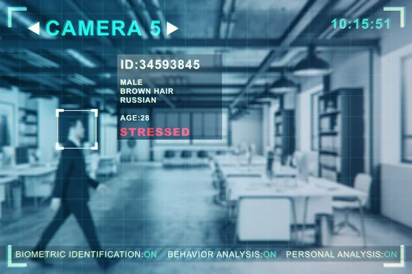 Abstract Image Businessman Blurry Office Interior Camera Cctv Facial Recognition — Stock Photo, Image