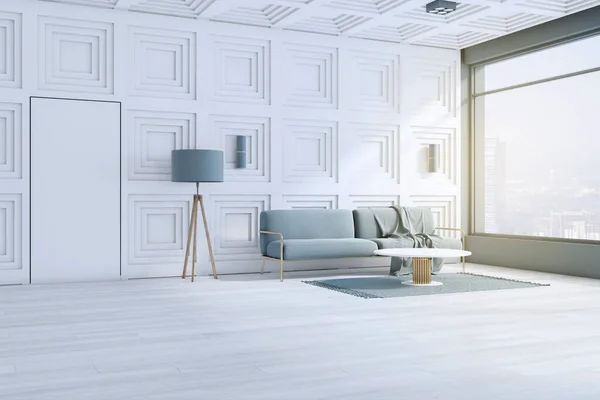 실내에는 모조품 현대식하얀 현수막 전망을 갖추고 디자인 스타일 렌더링 — 스톡 사진