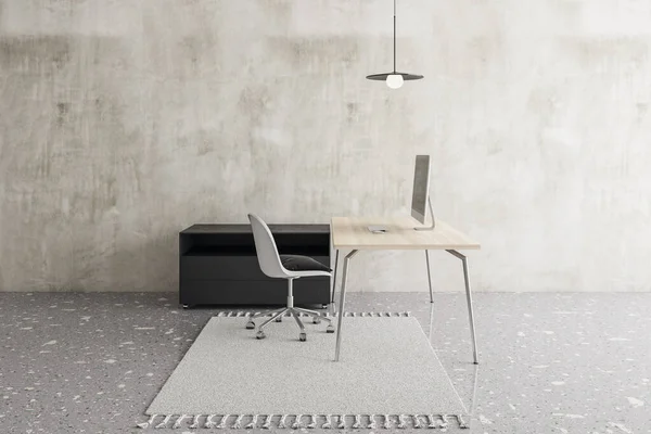 Moderno Interior Oficina Hormigón Minimalista Con Lugar Trabajo Alfombra Muebles — Foto de Stock