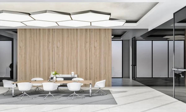 Luxo Madeira Concreto Designer Sala Reuniões Sala Escritório Interior Com — Fotografia de Stock
