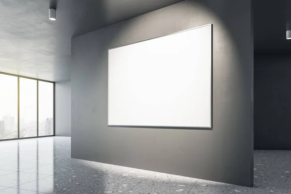 Modern Beton Galéria Belső Üres Fehér Mock Keret Falakon Ablak — Stock Fotó