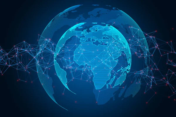 Kreativ Lysende Globus Med Mangekantede Forbindelser Blå Bakgrunn Store Data – stockfoto