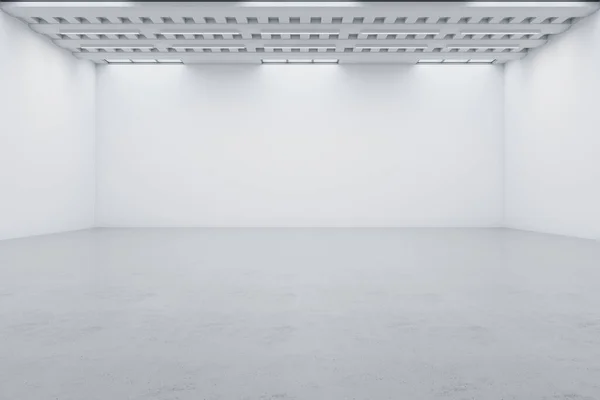 新的空的白色混凝土画廊内部与模拟在墙上的位置 没有人 博物馆和展览的概念 3D渲染 — 图库照片