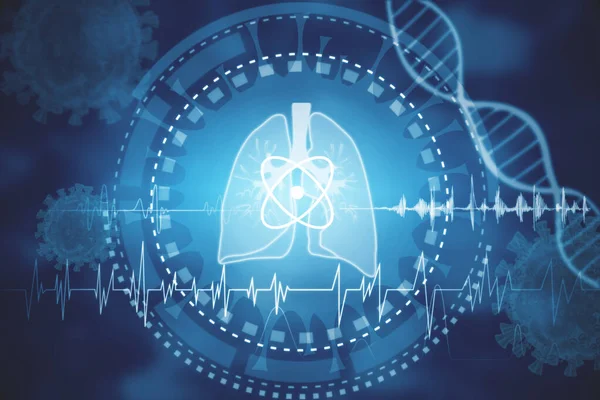 Interfaz Pulmonar Brillante Abstracta Con Contorno Virus Sobre Fondo Oscuro —  Fotos de Stock