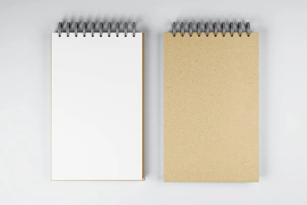 Top View Close Two White Brown Spring Notepads White Desktop — Stock Photo, Image