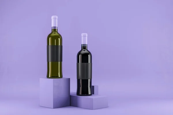 Garrafa Vinho Com Etiqueta Mock Branco Fundo Lavanda Anúncio Branding — Fotografia de Stock