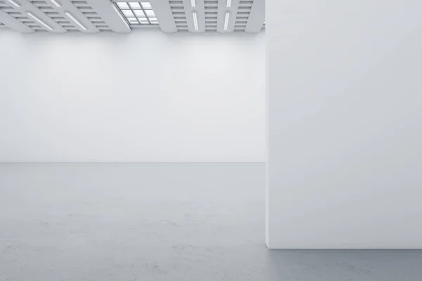 Moderno Interior Galería Hormigón Blanco Vacío Con Bandera Simulada Pared — Foto de Stock