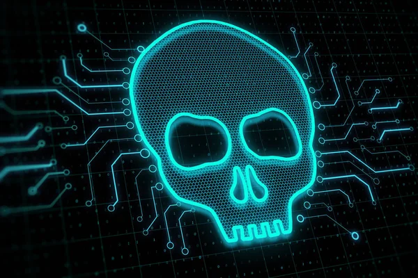 Creatief Gloeiende Digitale Schedel Donkere Achtergrond Hacker Technologie Virus Concept — Stockfoto
