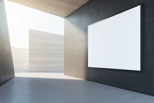 Abstracte Betonnen Tegelruimte Interieur Achtergrond Met Lege Witte Mock Frame — Stockfoto
