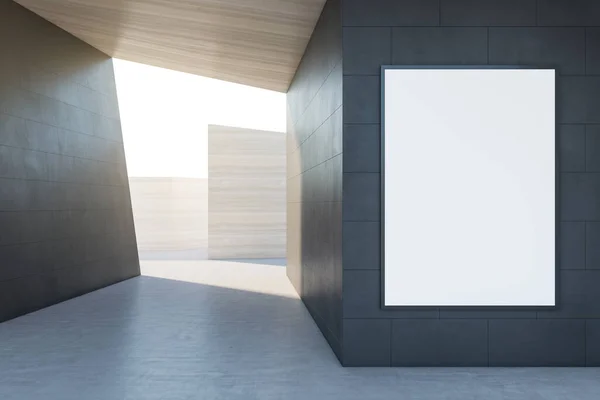Kreatywne Betonowe Tło Wnętrza Płytek Pustą Białą Makietą Plakat Światło — Zdjęcie stockowe