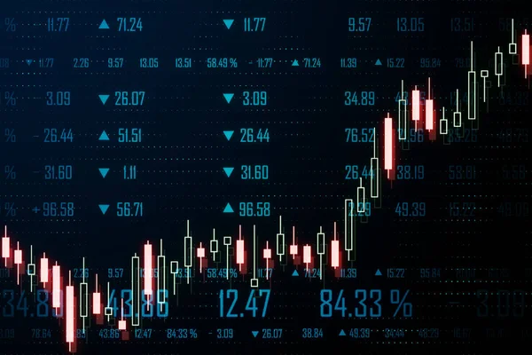 Kreativní Zářící Velké Data Forex Graf Svícen Hologram Tmavém Pozadí — Stock fotografie