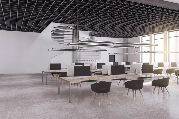 Modern Concrete Coworking Office Interior Wndow City View Furniture Spiral – stockfoto