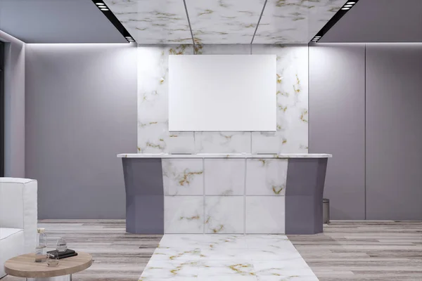 Contemporary Office Lobby Interior Empty White Mockup Poster Wooden Flooring — Stockfoto