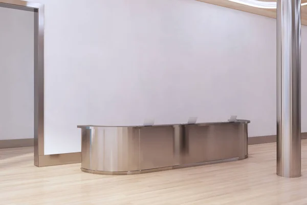 Modern Golden Reception Desk Interior Wooden Flooring Mock Place Concrete — 스톡 사진