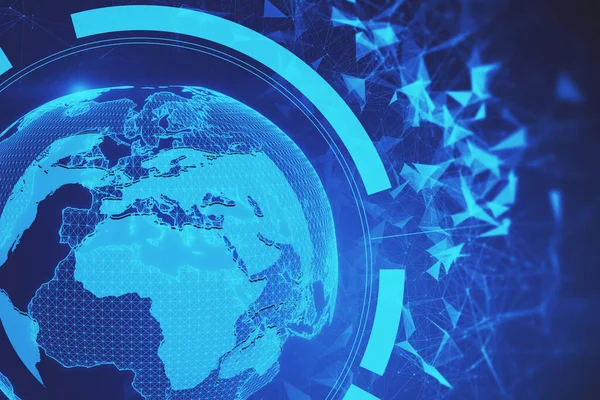 Abstract Digital Polygonal Globe Blurry Blue Background Technology Innovation Futuristic — ストック写真