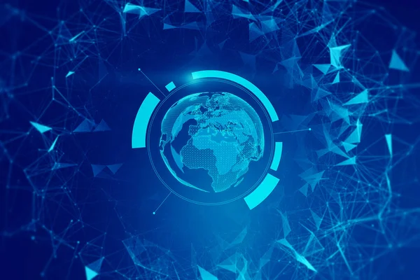 Creative Digital Polygonal Globe Blurry Blue Background Technology Innovation Futuristic — ストック写真