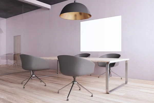 Contemporary Office Interior Mock Poster Concrete Wall Lamp Wooden Flooring — Stockfoto