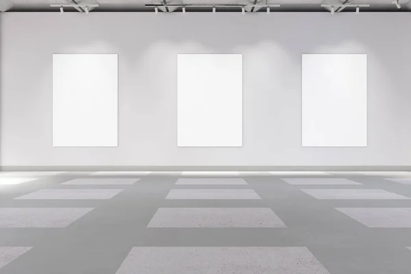 Contemporary Concrete Gallery Interior Empty White Mock Posters Rendering — Stockfoto
