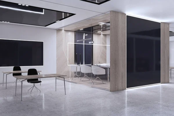 Luxury Meeting Room Interior Furniture Wooden Concrete Walls Floor Rendering — Fotografia de Stock