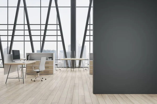 Modern Concrete Coworking Office Room Interior Blank Mock Place Panoramic — Stock Photo, Image