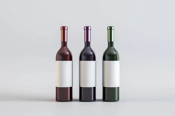 Empty White Label Wine Bottles Light Background Alcohol Winery Beverage — ストック写真