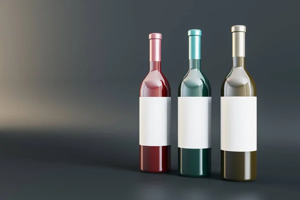 Clean White Label Wine Bottles Gray Background Alcohol Winery Beverage — ストック写真