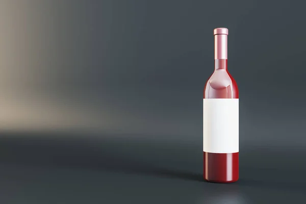 グレーの背景に空の白ラベルガラスワインボトル アルコール ワイナリー 優雅さの概念 モックアップ 3Dレンダリング — ストック写真